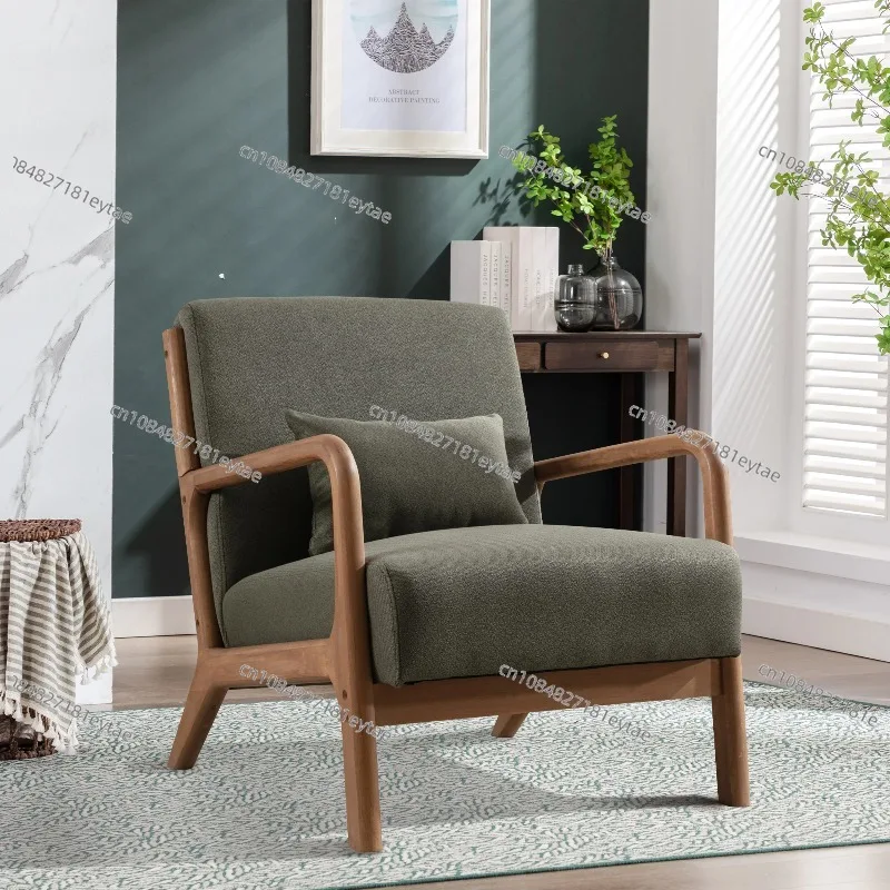 29*33*26 Inch Solid Color Solid Wo-od Living Room Chair 105° Backrest Non-Slip Casual Bedroom Chair With Pillow