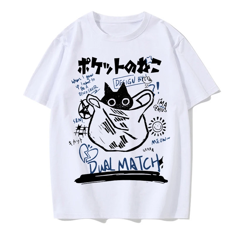 

Tshirt Women Cartoon T-Shirts 2024 Summer Harajuku Kawaii Cat Printed Short Sleeve Tees Streetwear Clothes Y2K Tops Tshirt