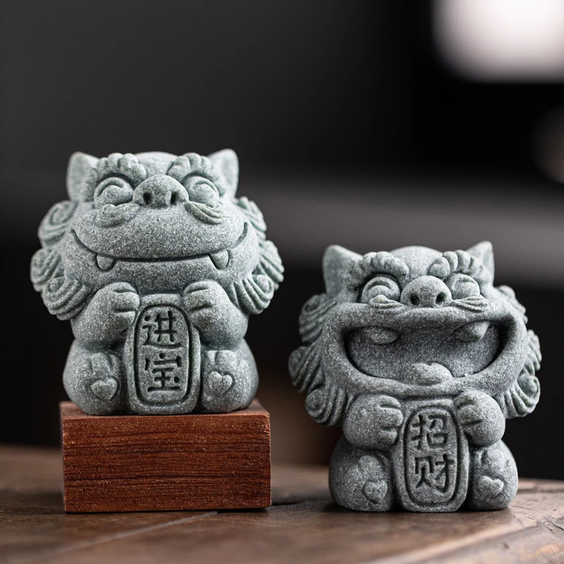 

Stone lion a pair of small wind lion master desktop mascot tea pet ornament