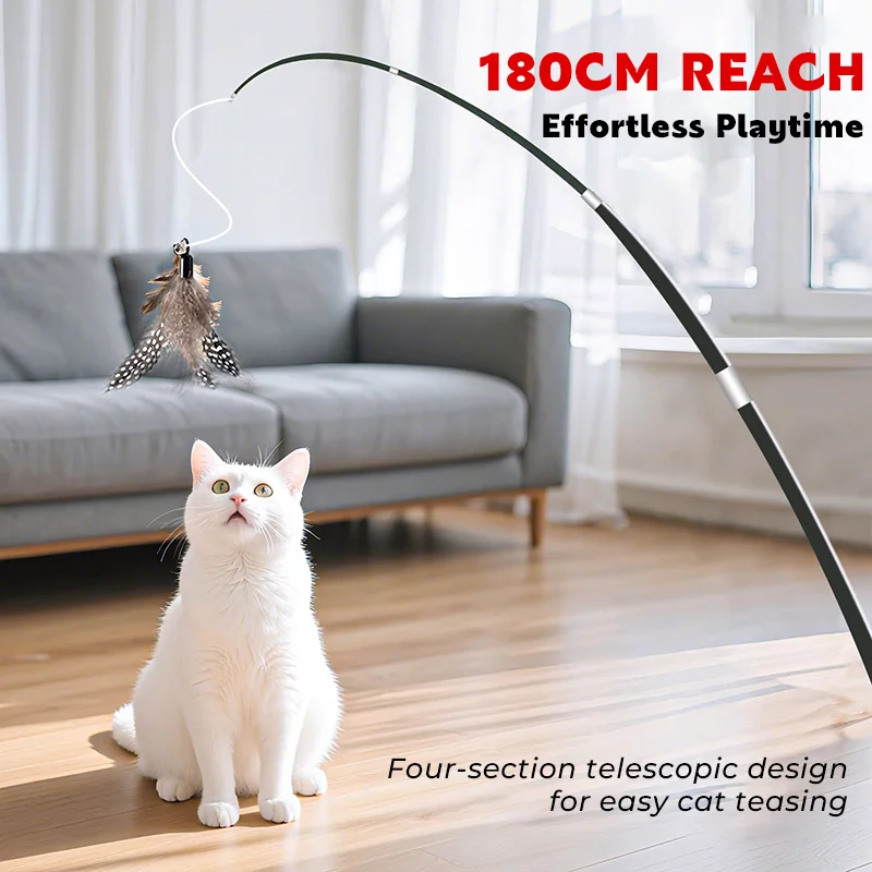 

Cat Feather Toys Interactive Funny Cat Stick Toy With Feather Bell Extended Rod Replaceable Feather Head