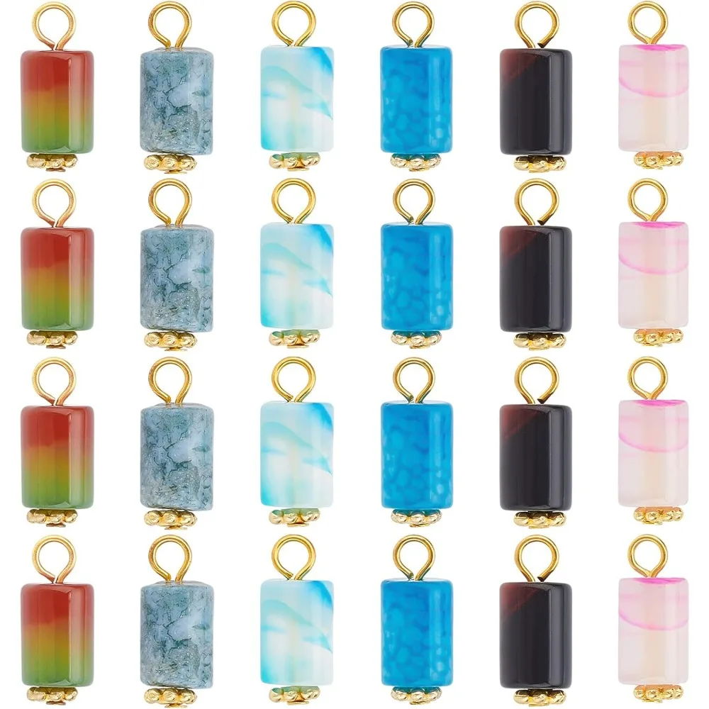 36 Pcs 6 Styles Natural Stone Pendants Natural Agate Pendants Candy Shape Charms Gemstones Pendants Charm for Jewelry Making