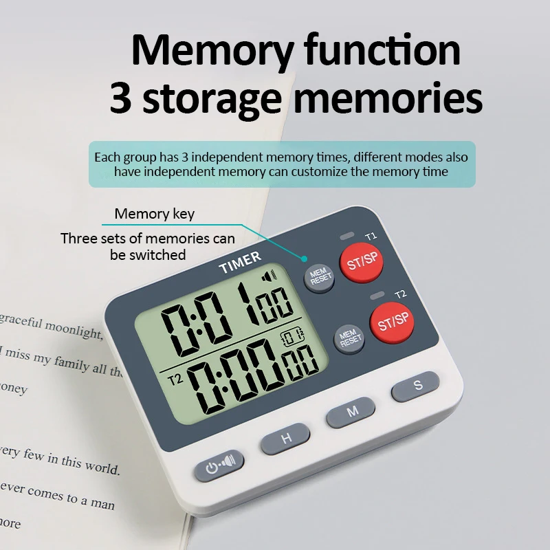 Imagem -03 - Temporizador Digital de Cozinha Memórias de Armazenamento Grupos Duplos Temporização de Ciclo Independente Alterativo Despertador Temporizador Piscante Mudo