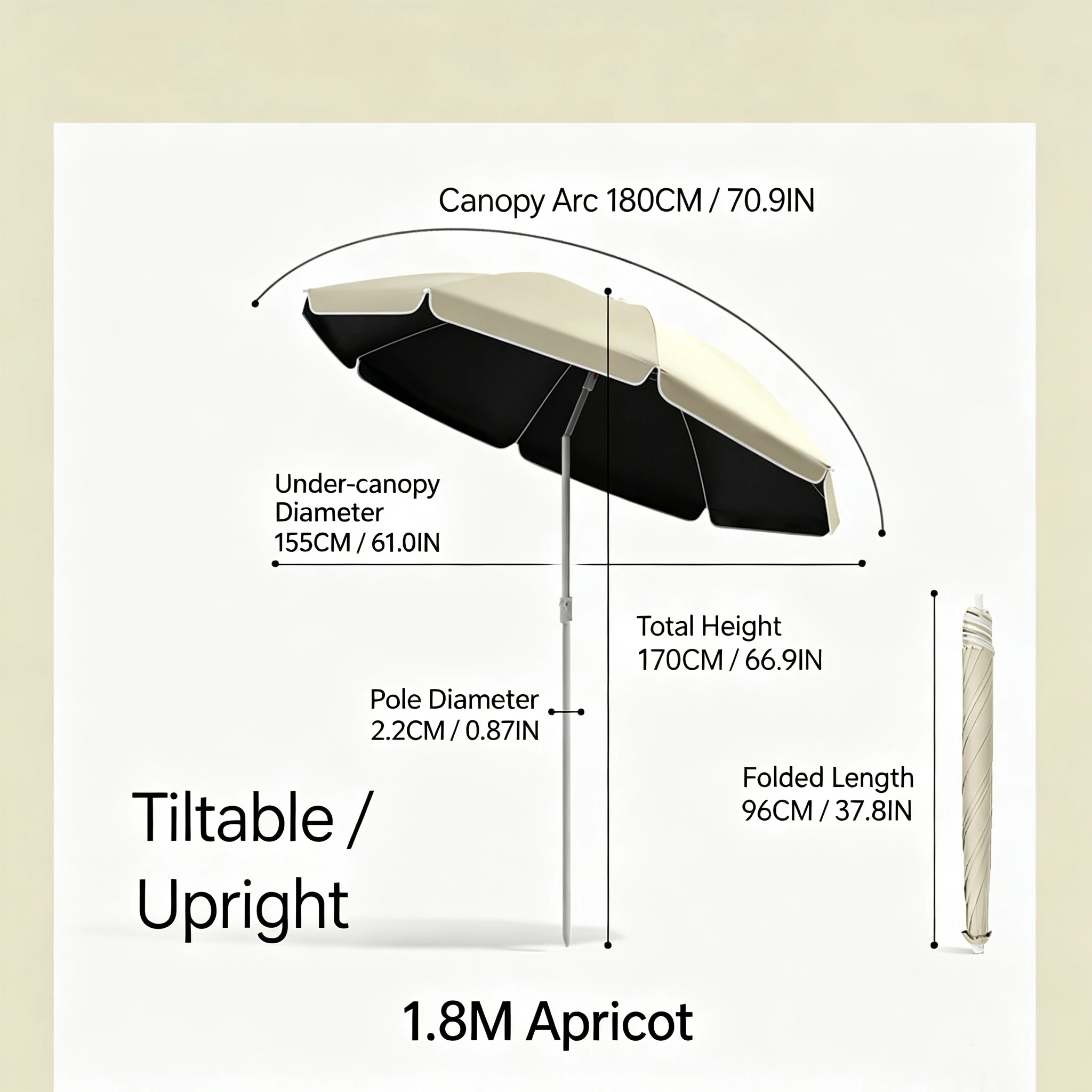 1PC Large Tilting Outdoor Sun Umbrella, Heavy Duty Commercial Stall Canopy with Crank Handle, Suitable for Beach, Patio, Festiva image 3