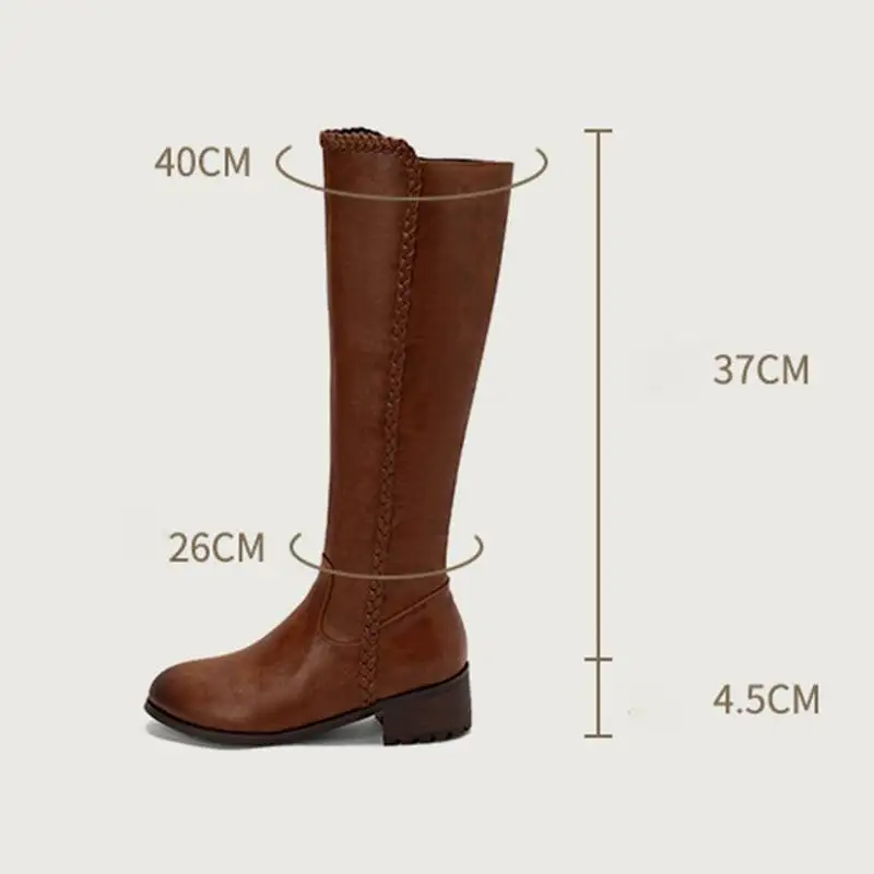 ASILETO Ladies Knee-high Boots 37cm Wide Leg Round Toe Thick Heel 4.5cm Zipper British Size 46 47 48 Leisure Shoes