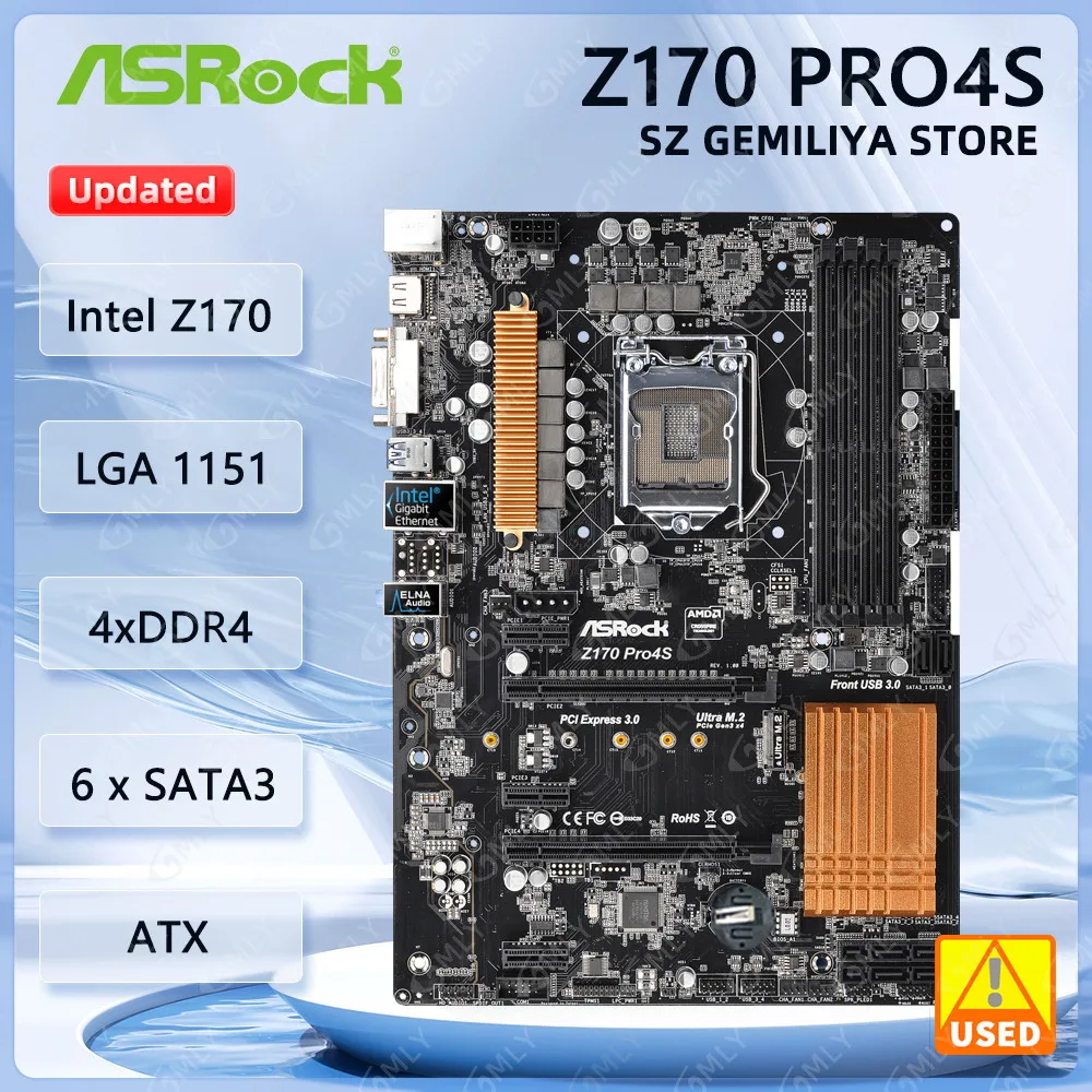 

База Placa ASRock Z170 PRO4S Процессор Intel Z170 LGA 1151 DDR4 64 ГБ M.2 i5-7600 i3-6300 i5-6400 i3-7300 i5-7500 ATX