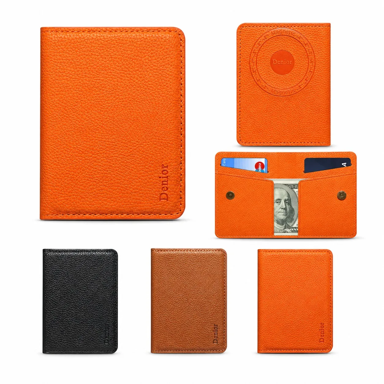 Denior Magnetic Minimalist Card Holder Men's Wallet Pebbled Faux Leather Secure RFID Wallet With Two Card Slots And Cash Pocket