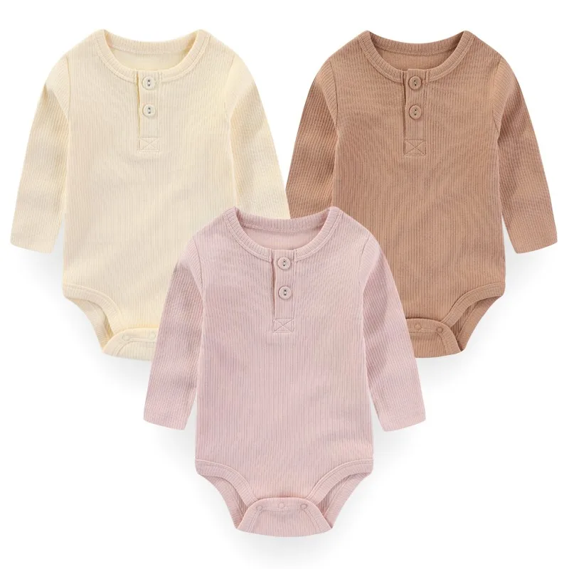 

3 Pieces Cotton Solid Color Baby Boy Clothes Sets Unisex 0-24M Newborn Baby Girl Clothes Long Sleeve Baby Rompers Active