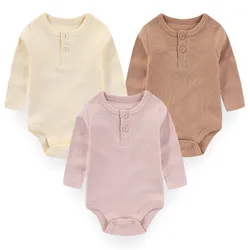 Conjunto de ropa de algodón para bebé, peleles de manga larga, Color sólido, Unisex, 0 a 24 meses, 3 piezas