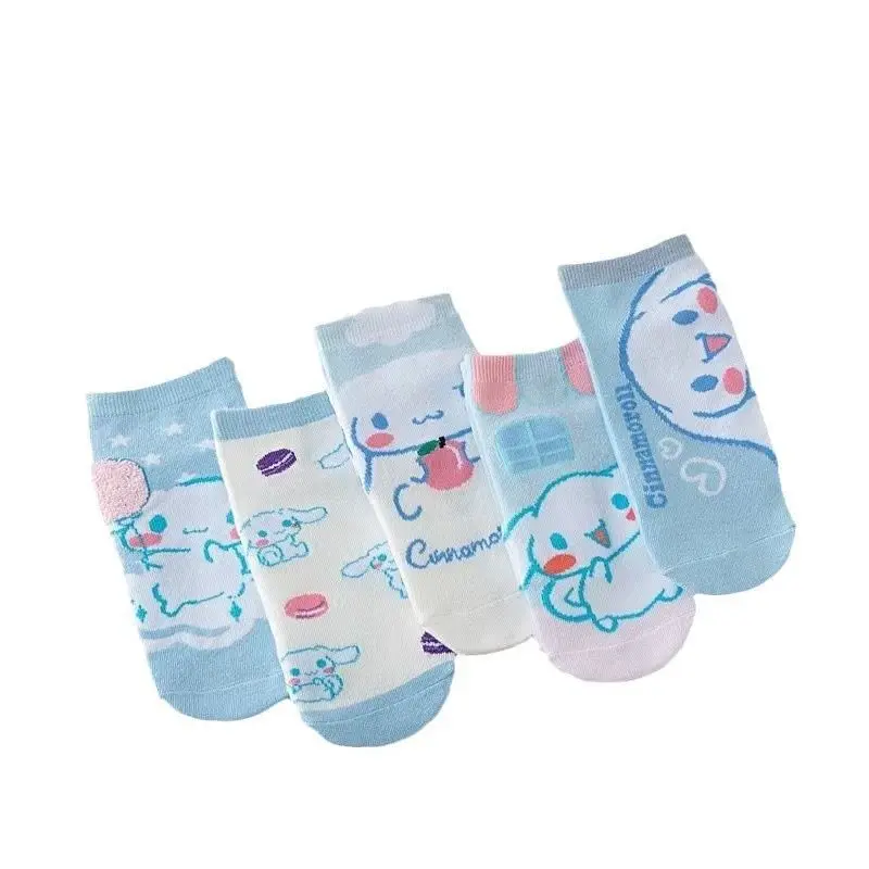 5 pares cinnamoroll bonito dos desenhos animados meias tornozelo estilo coreano doce primavera verão meias na moda para mulheres meninas