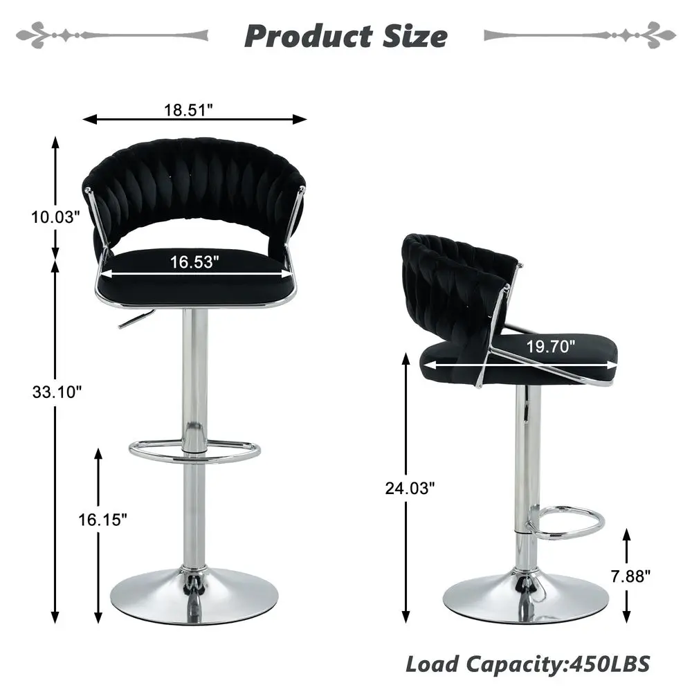 Back 360 Swivel Bar Stools Set of 4, Modern Adjustable Counter Height Velvet Bar Chair Silver Metal Stool,Kitchen Island Dining