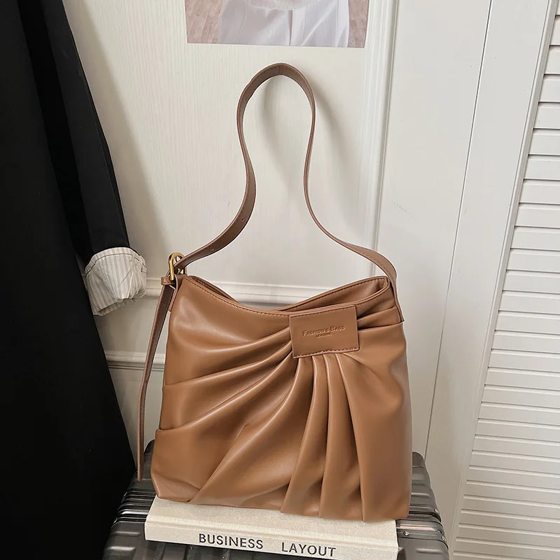

Trendy and fashionable pleated bag for women 2026 retro and versatile shoulder cross-body bag large capacity commuter tote bag