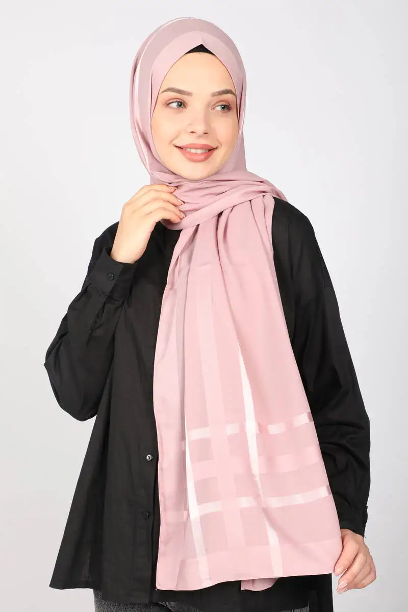 Miray Thick Striped Flush Chiffon Shawl Rose