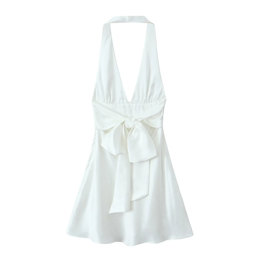 فستان بحمالات من الساتان أحادي اللون للنساء ، على الطراز الأوروبي والأمريكيين ، عصري وغير رسمي ، مزاجه ، جديد ، الصيف #2