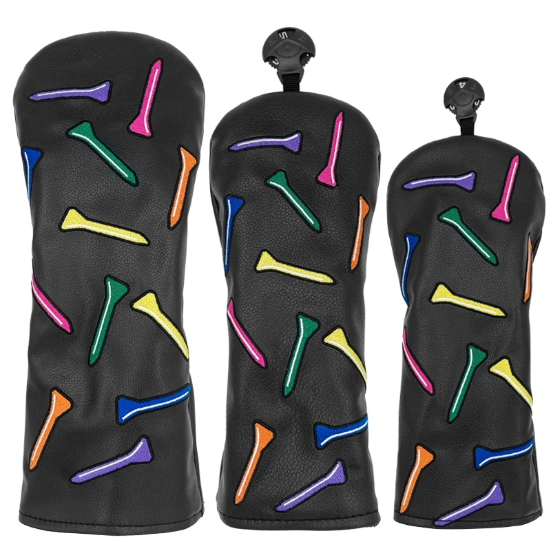 Golf Colorful Pushpin Embroidery Pins Head Cover Driver Head Covers Fairway Wood Head Covers Hybrid Head Covers Pu Leather Golf