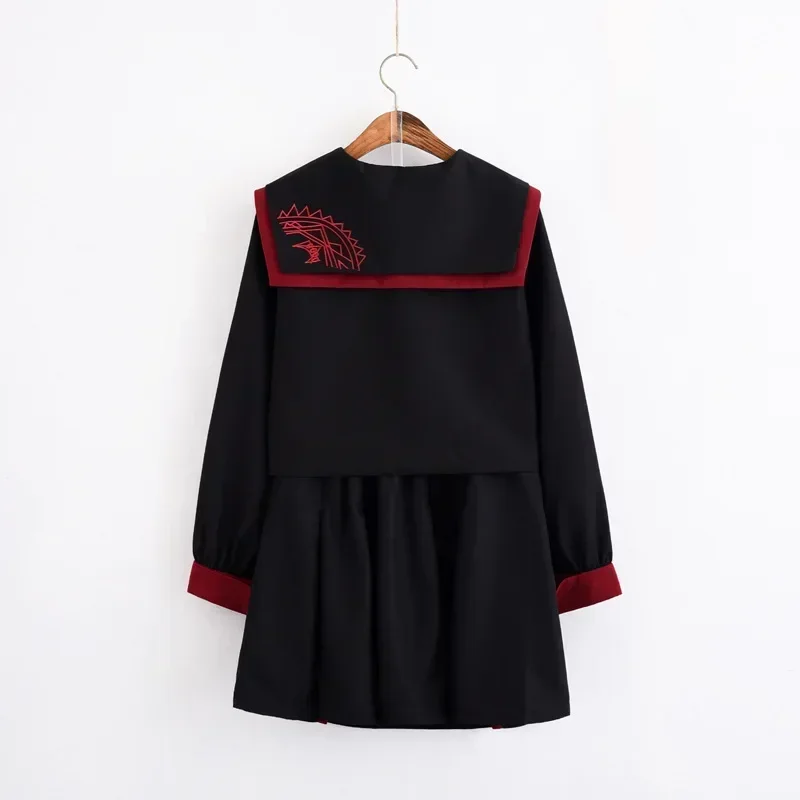 JK School Uniform Orthodox College Wind Black Long-sleeved Female Cos Pleated Skirt Japanese Sailor Suit Student Novelty Uniform