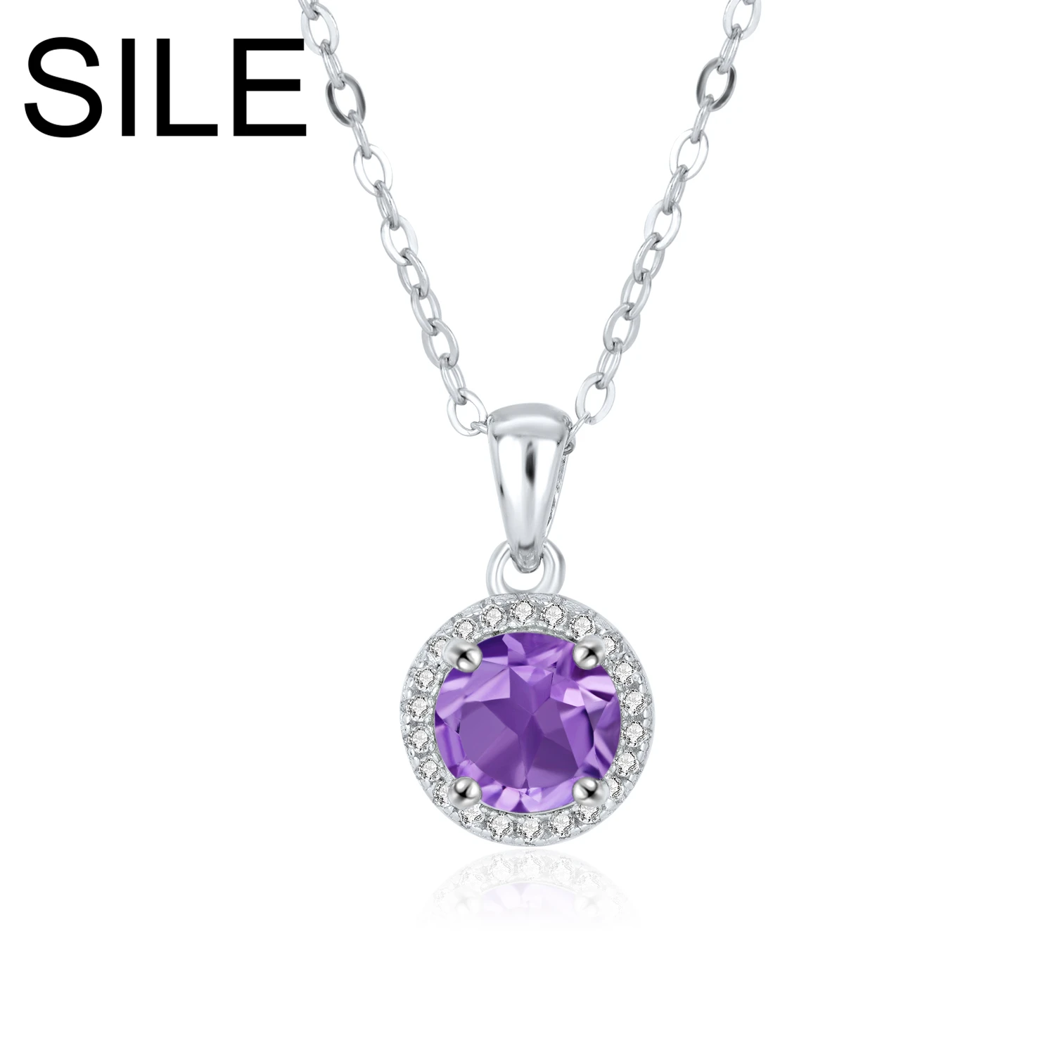 

SILE Luxury Round Amethyst Peridot Blue Topaz Pendants Necklaces Women Gemstones 925 Sterling Silver Jewelry Party Dating Jewels