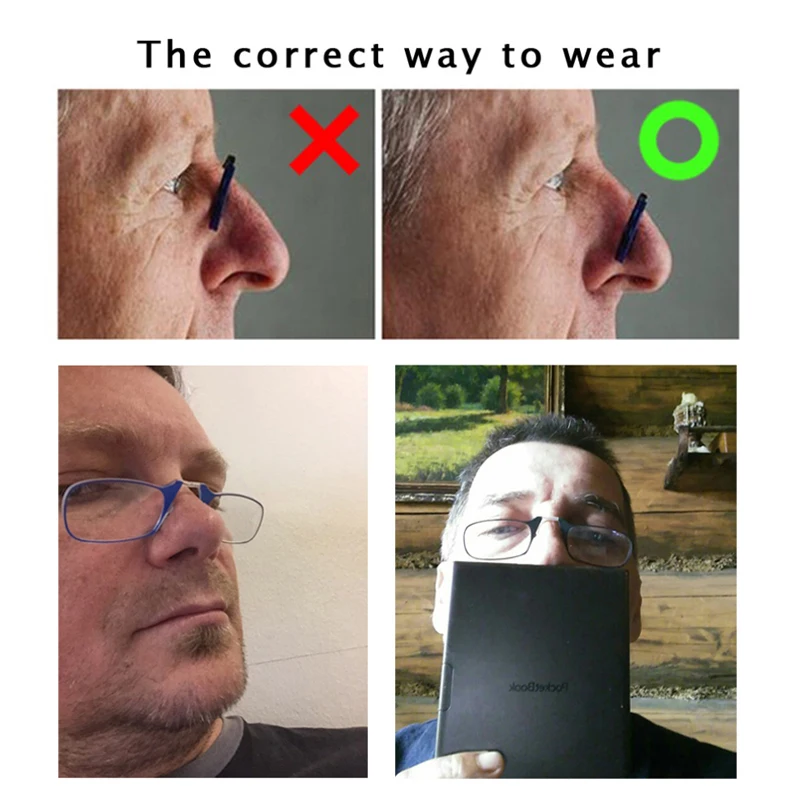 Nasenklammer, tragbare Lesebrille, randlos, ultradünn, intelligente Brille, lässige Vergrößerung mit Box 1,0 bis 3,0 – Detail 6