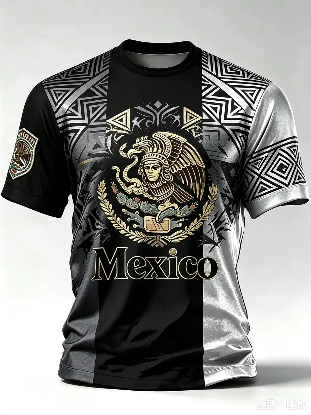 Men's Mexico National Eagle 3D Print T‑Shirt 100% Polyester Aztec Tribal Pattern Short Sleeve Casual Street Summer Sports Tops