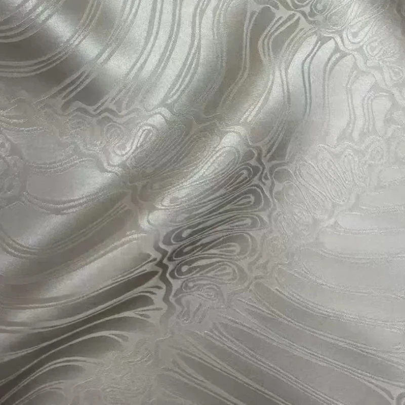 Champagne Water Ripple Shadow Pattern Silk Jacquard Fabric Shimmer Lustrous Lightweight Chinese Style Dress Top DIY Sewing