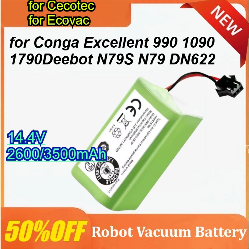 

For Cecotec for Ecovacs Conga Excellent 990 1090 1790Deebot N79S N79 DN622 14.4V 2600/3500mAh Vacuum Cleaner Battery