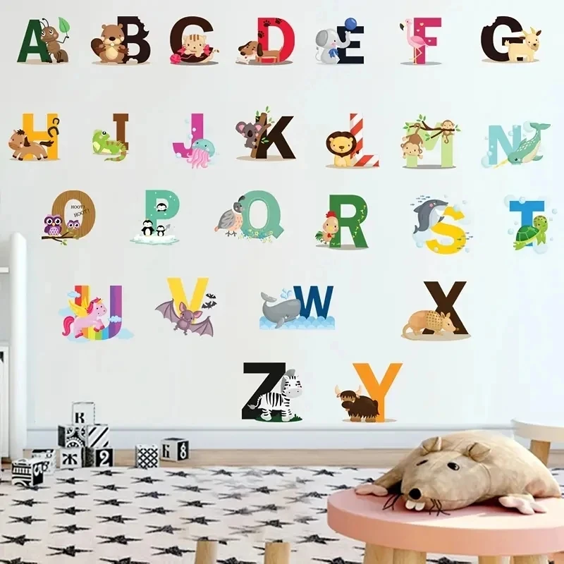 1pc Removable Animal ABC Vinyl Wall Stickers for Kids Nursery Bedroom - Peel & Stick Decorative Baby Stickers for Playroom