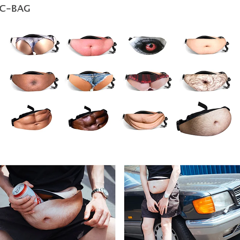 

Funny Money Belt Bag Men Travel Bags Flesh Color Creative Fanny Pack Beer Fat Belly Bum Pouch Waist Bag