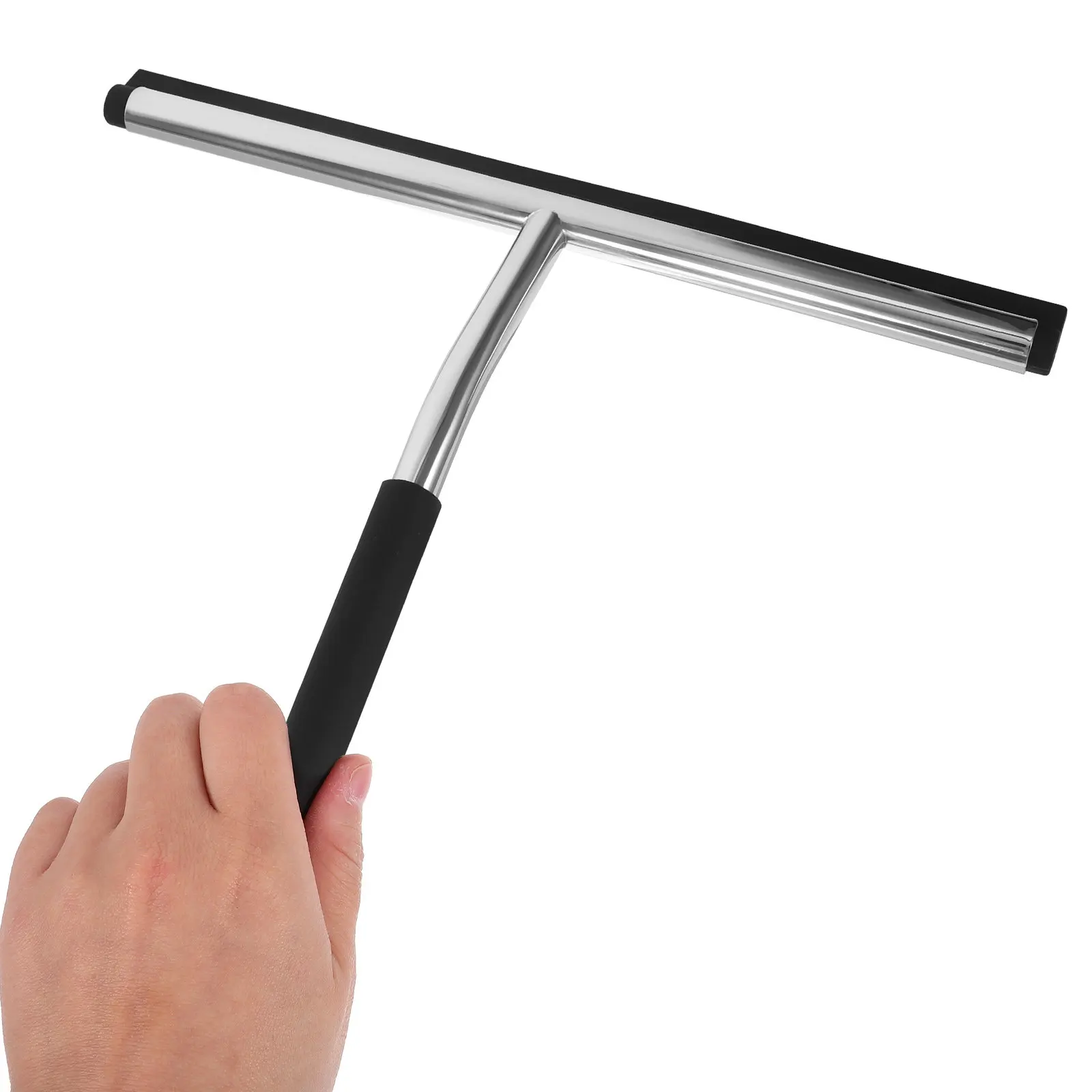 

Stainless Steel Squeegee Silicone Blade Non-Slip Handle For Shower Door Window Glass Tiles Mirrors Cars Water Removal Wiper Tool