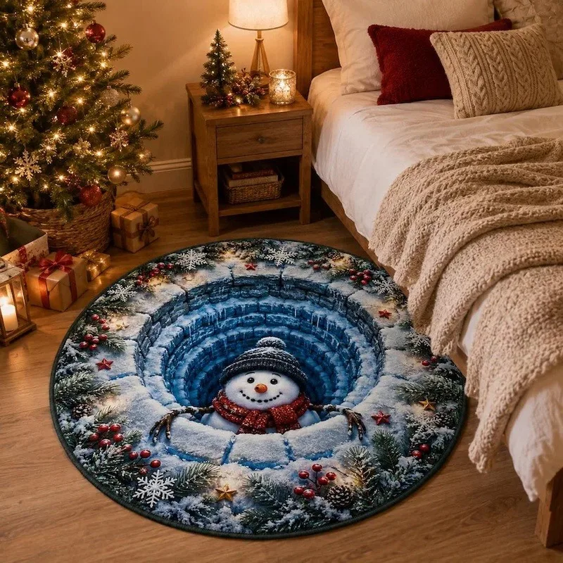 Gingerbread Village 3D Vortex Round Mat 120x120cm Hallway Xmas Floor Cover