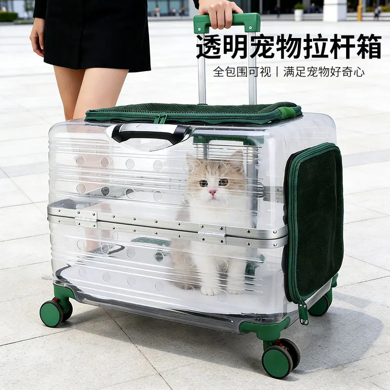 

Transparent Large Capacity Pet Luggage Carrier for Cats and Large Dogs Portable Ventilated Travel Bag for Pets
