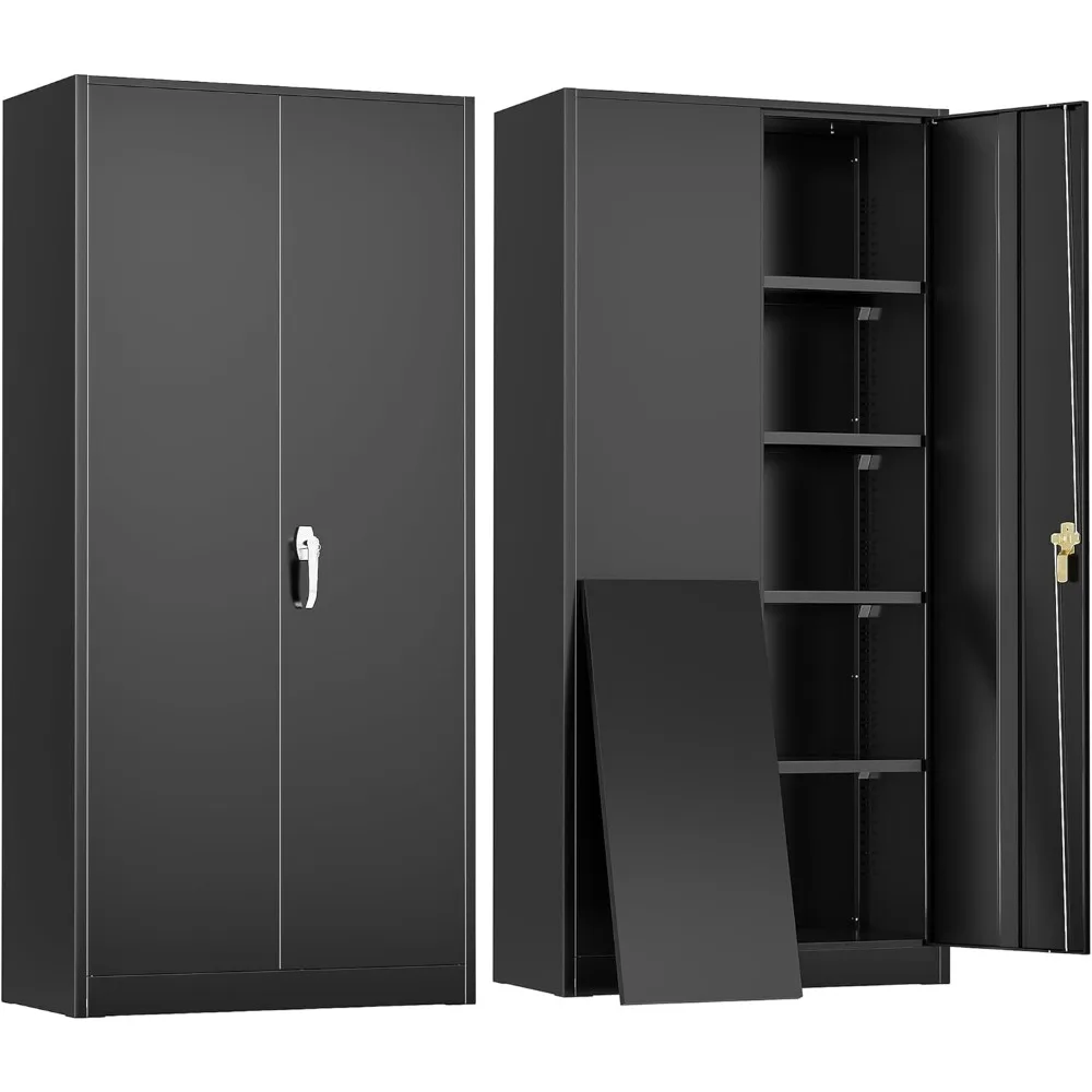 

72" H Metal Storage Cabinet, 36" W x 18" D Black Metal Cabinet with 2 Doors and 4 Adjustable Shelves,Locking Cabinets for Offic