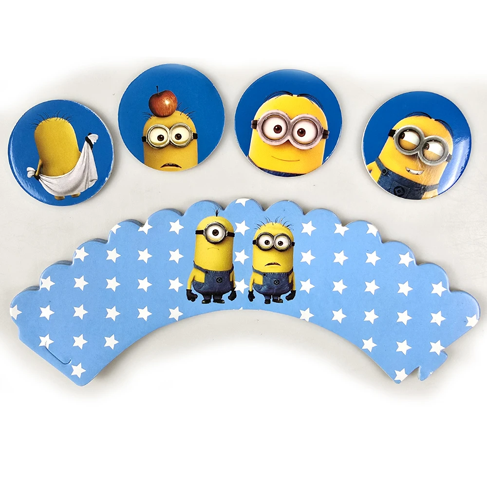 12pcs/lot Minions Theme Baking Cupcake Wrapper Baby Shower Birthday Party Picks Decoration Boys Kids Favors Cupcake Topper