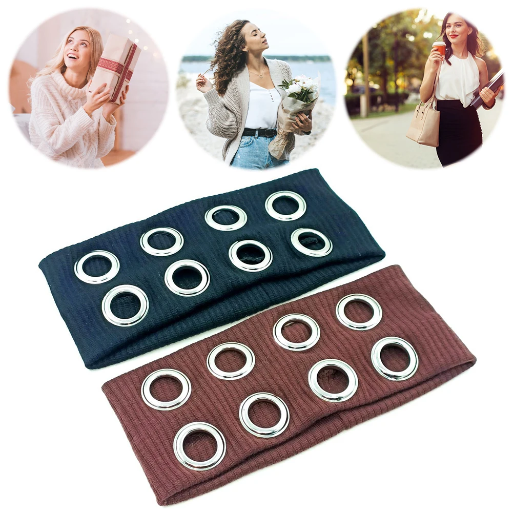 Punk Elastic Headband Fashion Breathable Hollowed Out Headband Non Slip Fabric Metal Eyelets Headgear for Streetwear