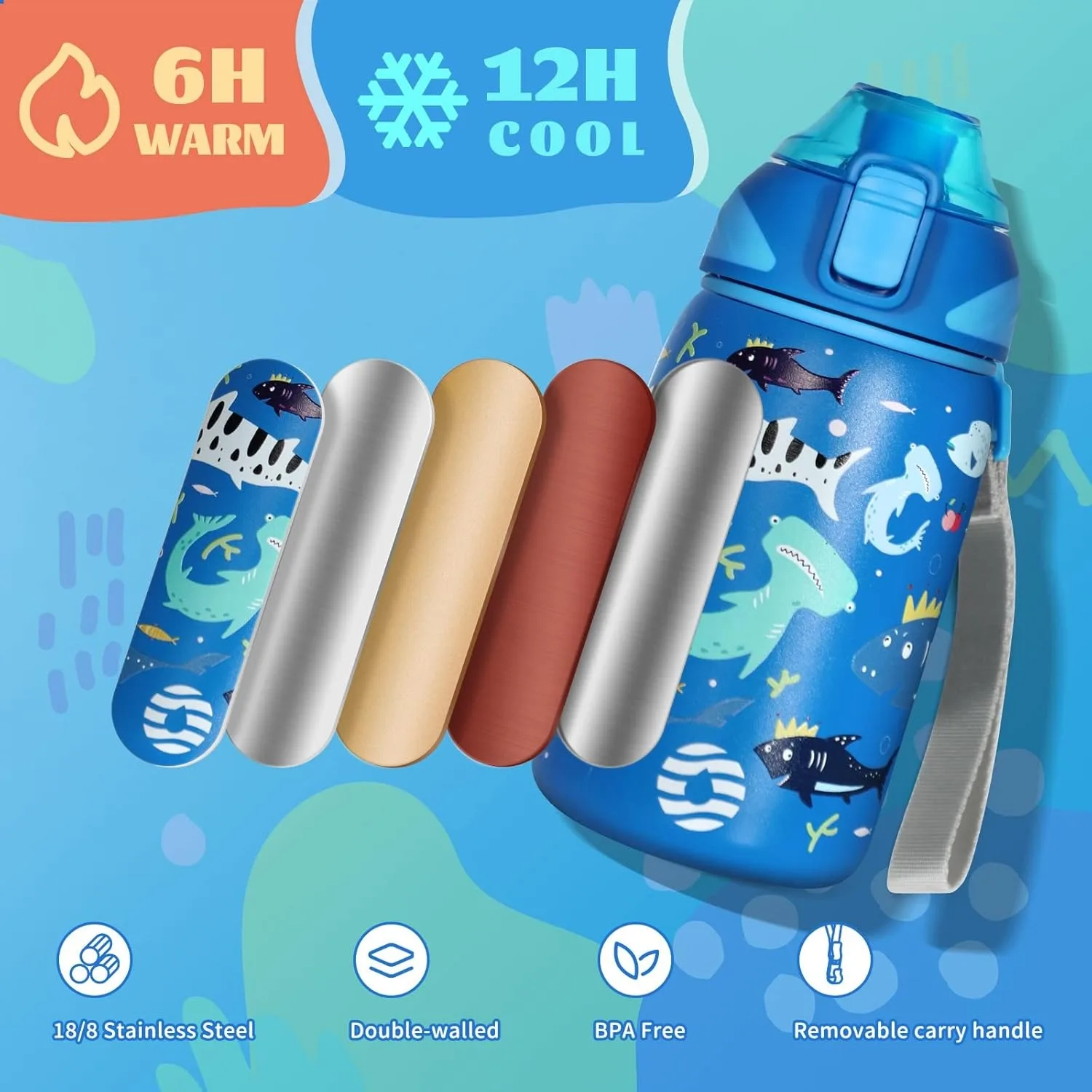 FEIJIAN 400ML Kids Thermal Bottle Keep Cold Water Bottle Portable Travel School Water Bottle for Kids Free BPA