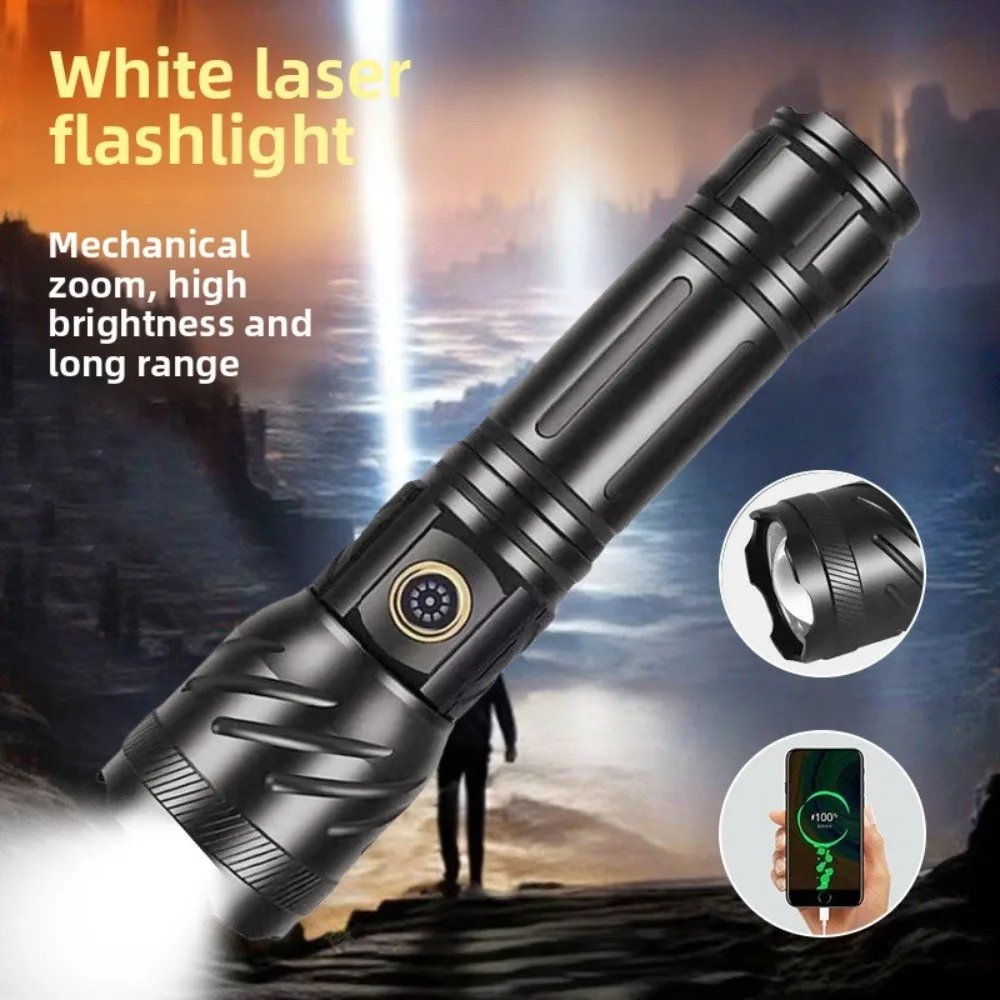 

Multifunctional Zoomable White Laser Flashlight, Super Bright Rechargeable Torch - Portable Long-Lasting for Outdoor Emergency
