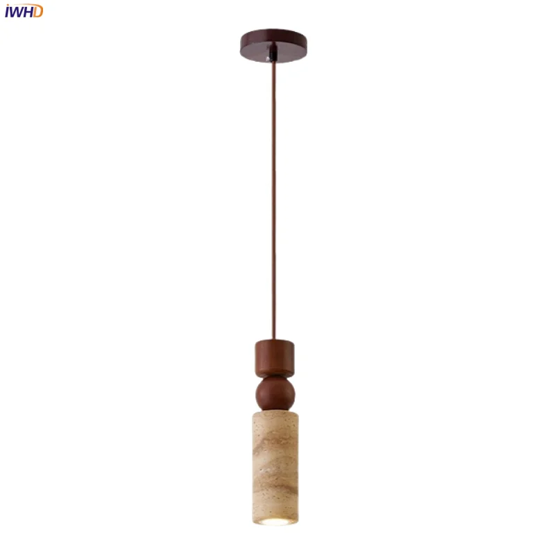 

IWHD Mid Century Modern LED Hanging Lamp Dining Room Table Light Living Room House Yellow Travertine Pendant Lighting Luminaire