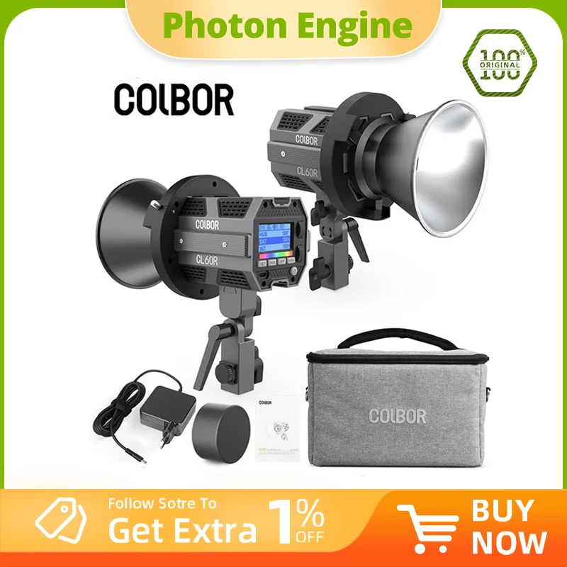 

SYNCO COLBOR CL60R RGB светодиодный светильник для видеосъемки, бесшумный светильник для фотосъемки с управлением через приложение, крепление Bowens, студийная фотолампа для съемки