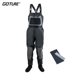 Goture Thickened 100% Waterproof fishing clothes S M L XL XXL Fly Fishing Waders Chest Overalls Waders Breathable Boot