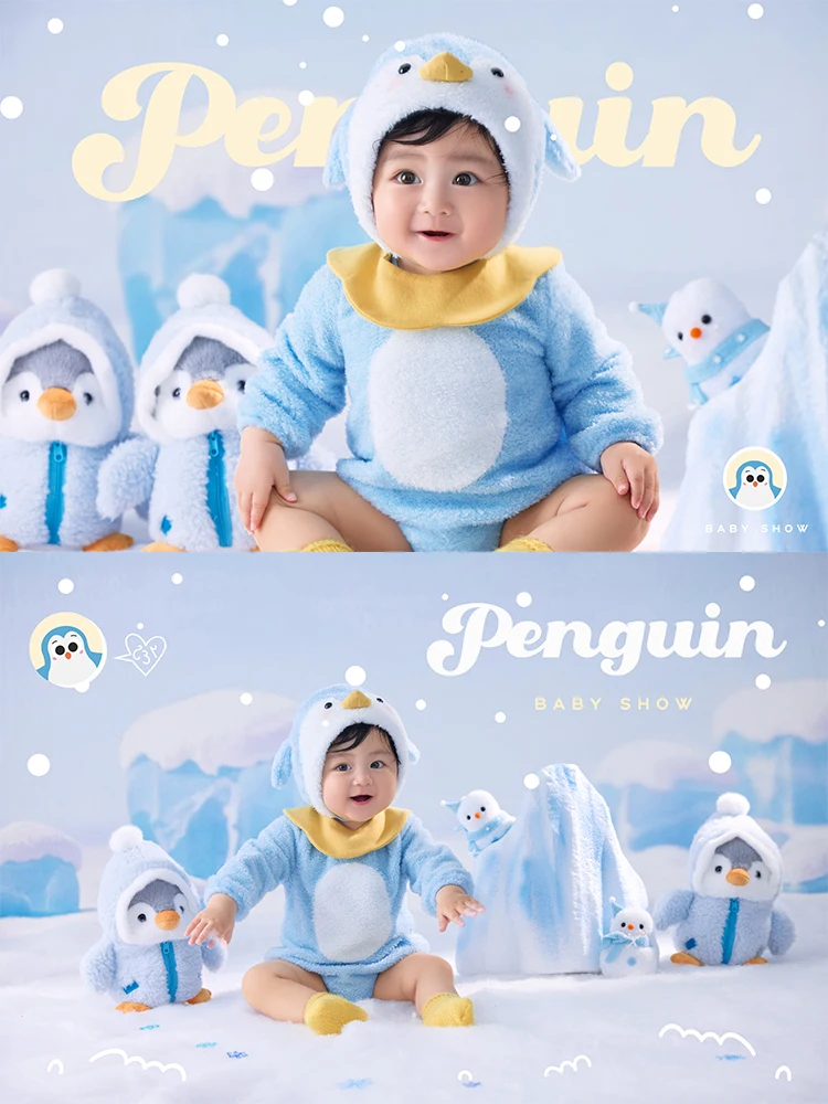 Winter Fairy Tale Theme Photography Props Fluffy Animal Romper Penguin Doll Props for Studio Creative Winter Snow Scene Shooting