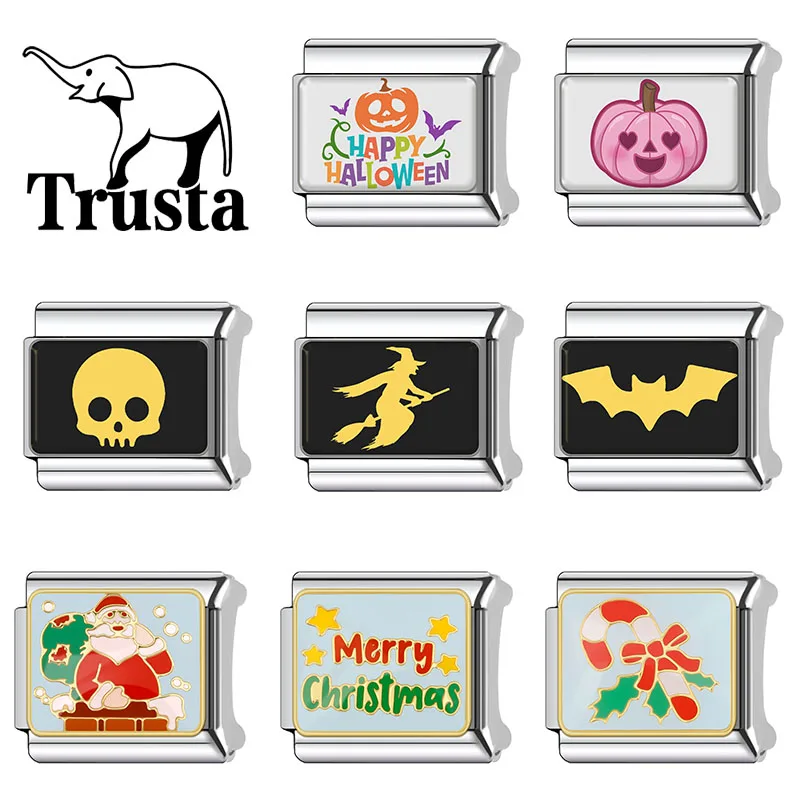 Trusta Cute festival Halloween Christmas Italian charm bracelets Stainless Steel Elastic Accessories Beads Gifts Wholesale N845