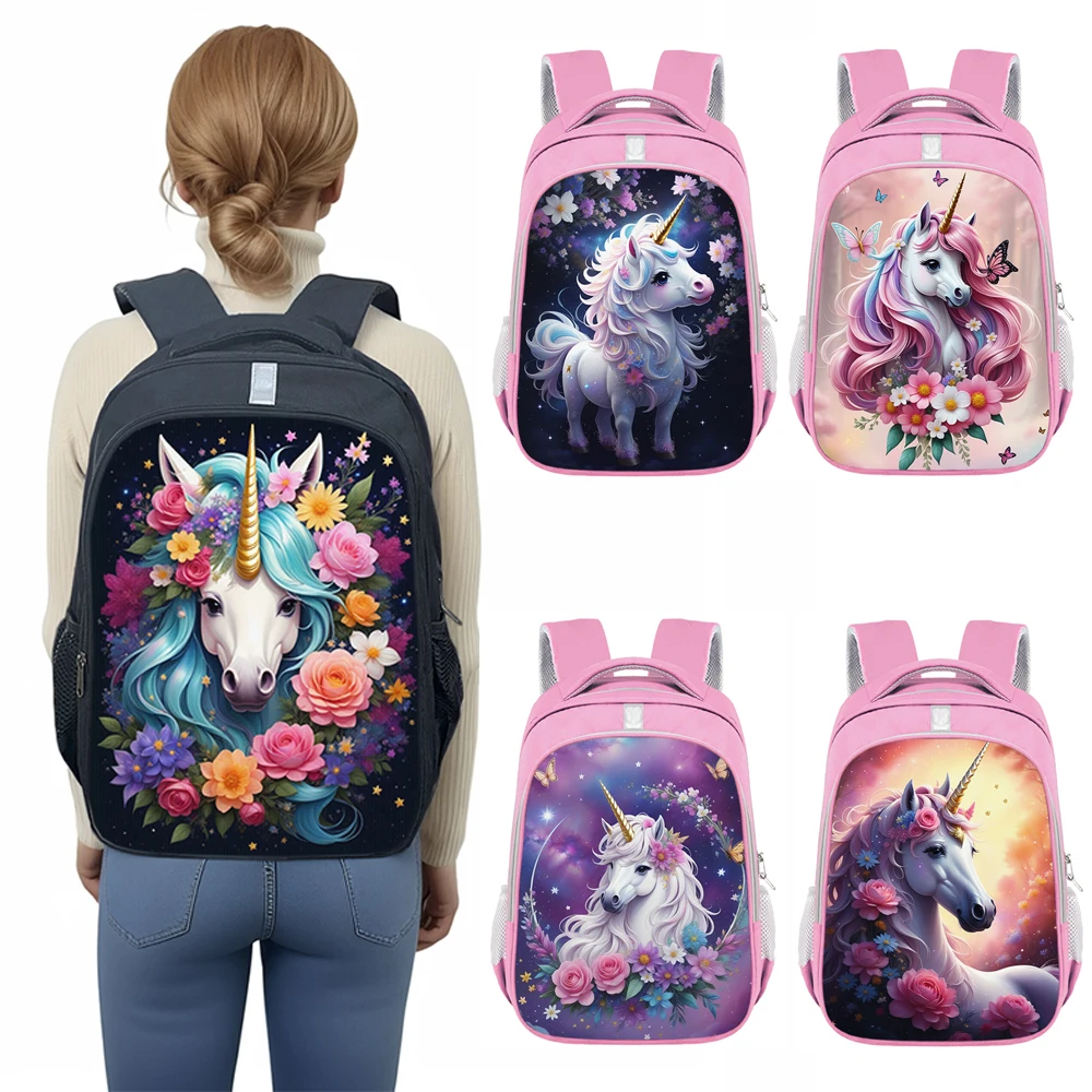 Cute Unicorn Flower Print Backpack for Teenager Girls Children School Bags Laptop Backpack Women Rucksack Student Book Bag