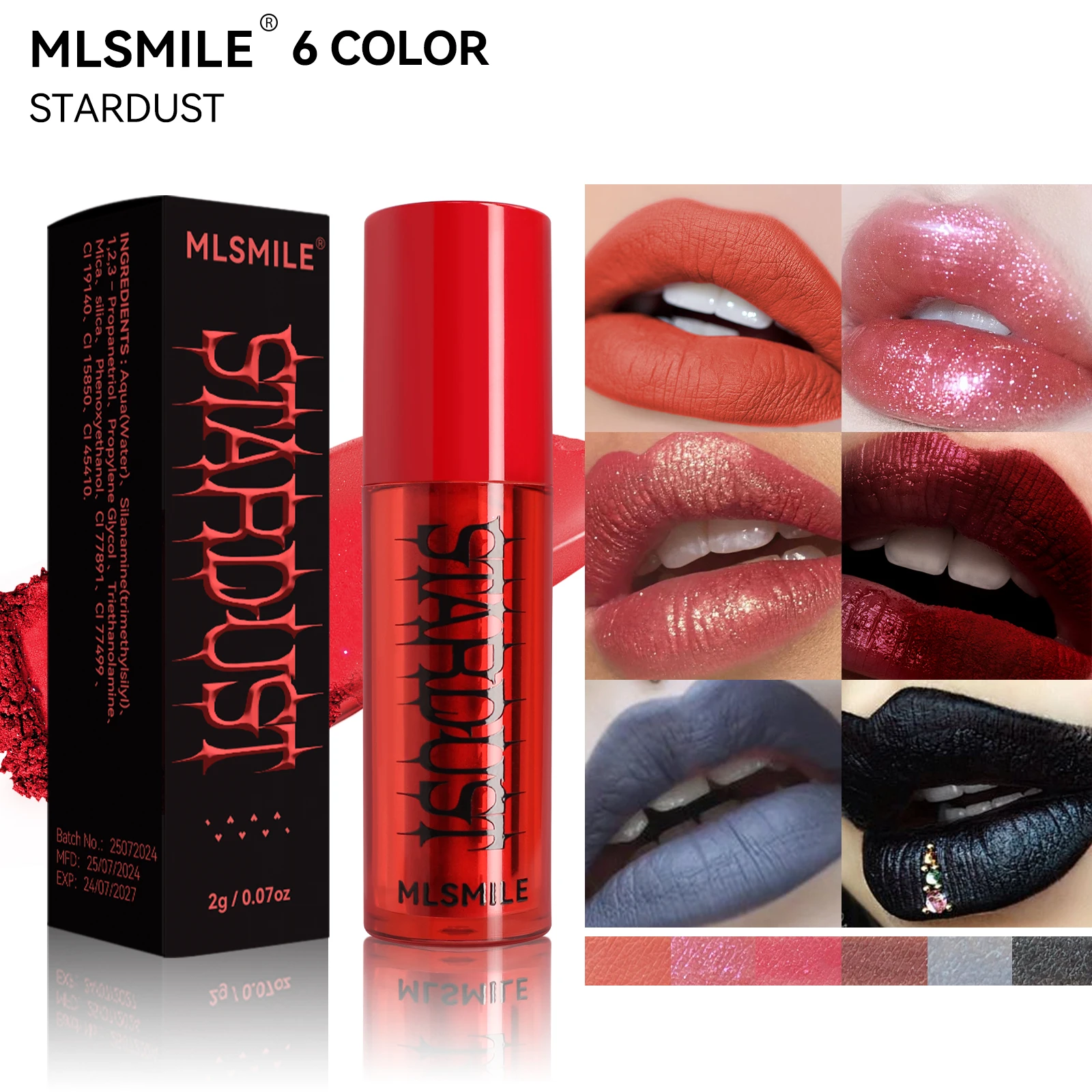 MLSMILE Halloween colors velvet matte Misted Pearl Fine Glitter Lipstick powder coated with water for easy color lip glaze