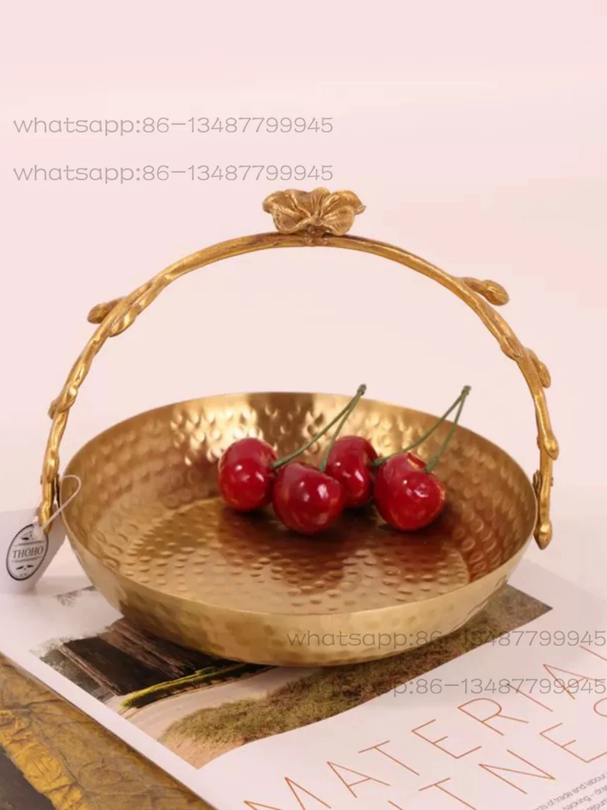 Imported brass hammered basket storage tray, dried fruit snack candy plate, Nordic American table decoration ornament