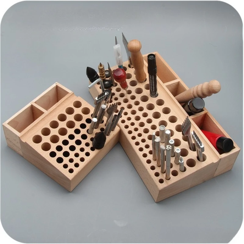 Leather Craft Tool Holder with 46/98 Holes,Leather Tools Storage Box for Leather Working and Punch Tools Organizer Storage