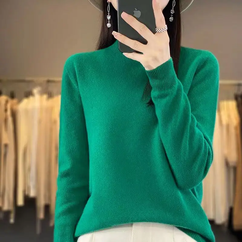 New Fashion Autumn And Winter Merino Wool Pullover Sweater Solid Color Long Sleeve Basic Thermal Top 100% Pure Wool SweaterWQ001