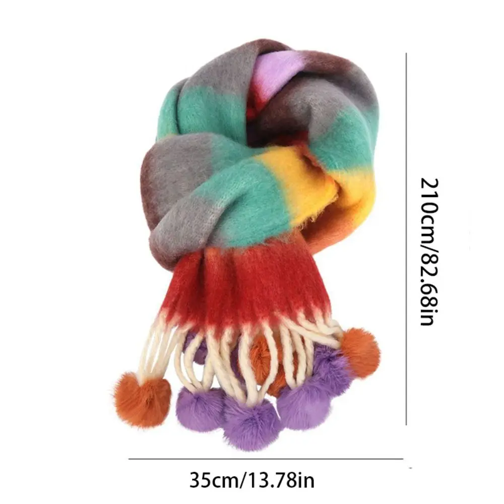 New Tassel Rainbow Striped Scarf Women Knitted Plaid Scarf Thicken Warm Cashmere Shawl Wool Scarves Female Winter Fashion Scarf