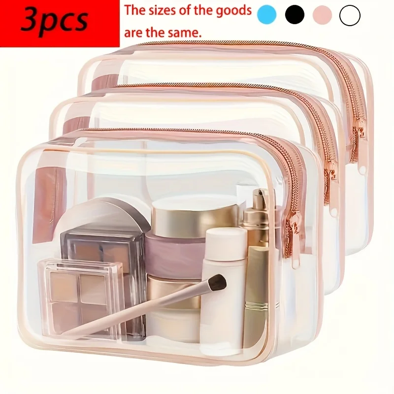 3pcs Upgraded Color-Edge Transparent Makeup Bag, Transparent Makeup Bag, Suitable for Travel, Suitable for Various Storage Needs