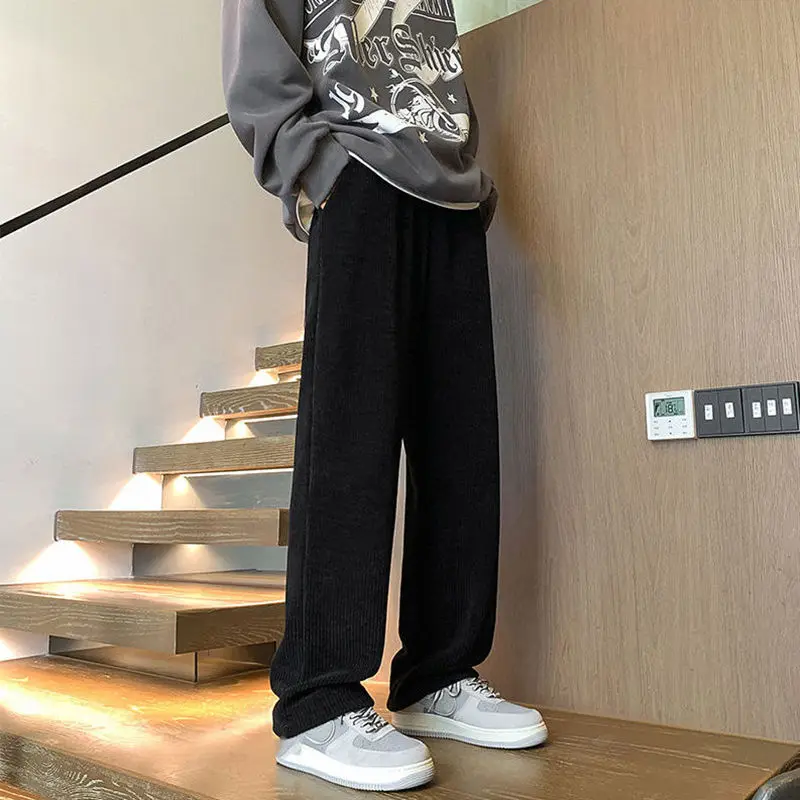 Celana olahraga Slim Fit Harajuku, celana kasual longgar Semua cocok saku polos kaki lebar silinder lurus gaya mode KPOP