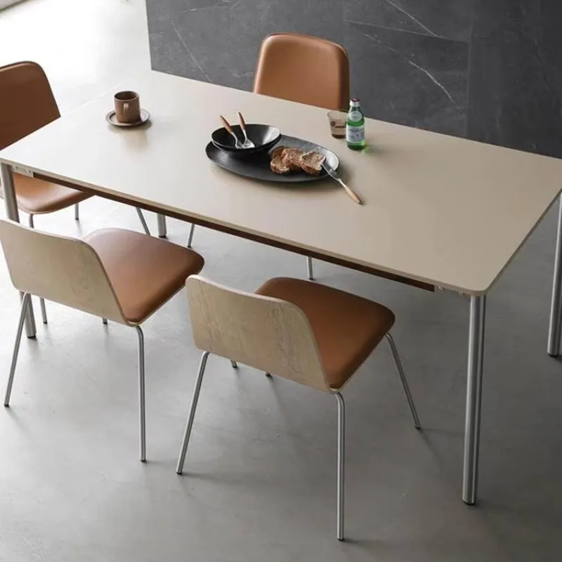 High End Stainless Steel Stone Dining Table Living Room Small Dining Table Light Luxury Simple Bauhaus Desk For Home Use