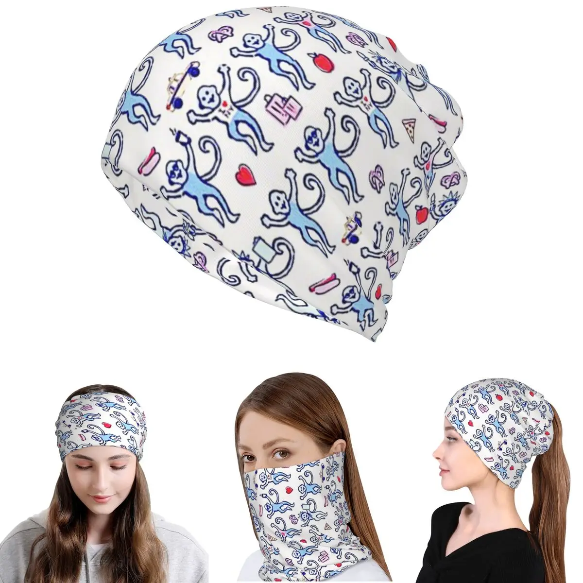 

Preppy Roller Monkeys Rabbit Bandana Neck Gaiter Magic Scarf Multifunction Cycling Scarf Beanies Hat for Men Women Adult Winter