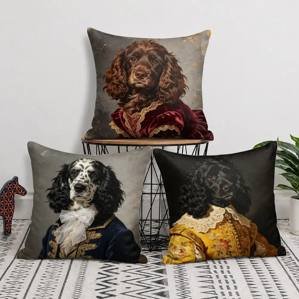 Renaissance Royal Noble Dogs Cushion Cover Silky Short Plush Invisible Zipper Dustproof Sofa Pillow Case For Home Decor